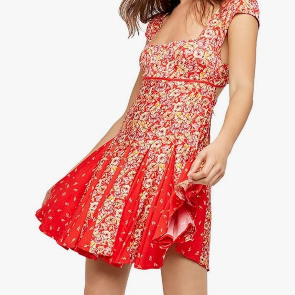 SOLD Free People Womens Ponderosa Floral Short Mini Dress Red Multicolor